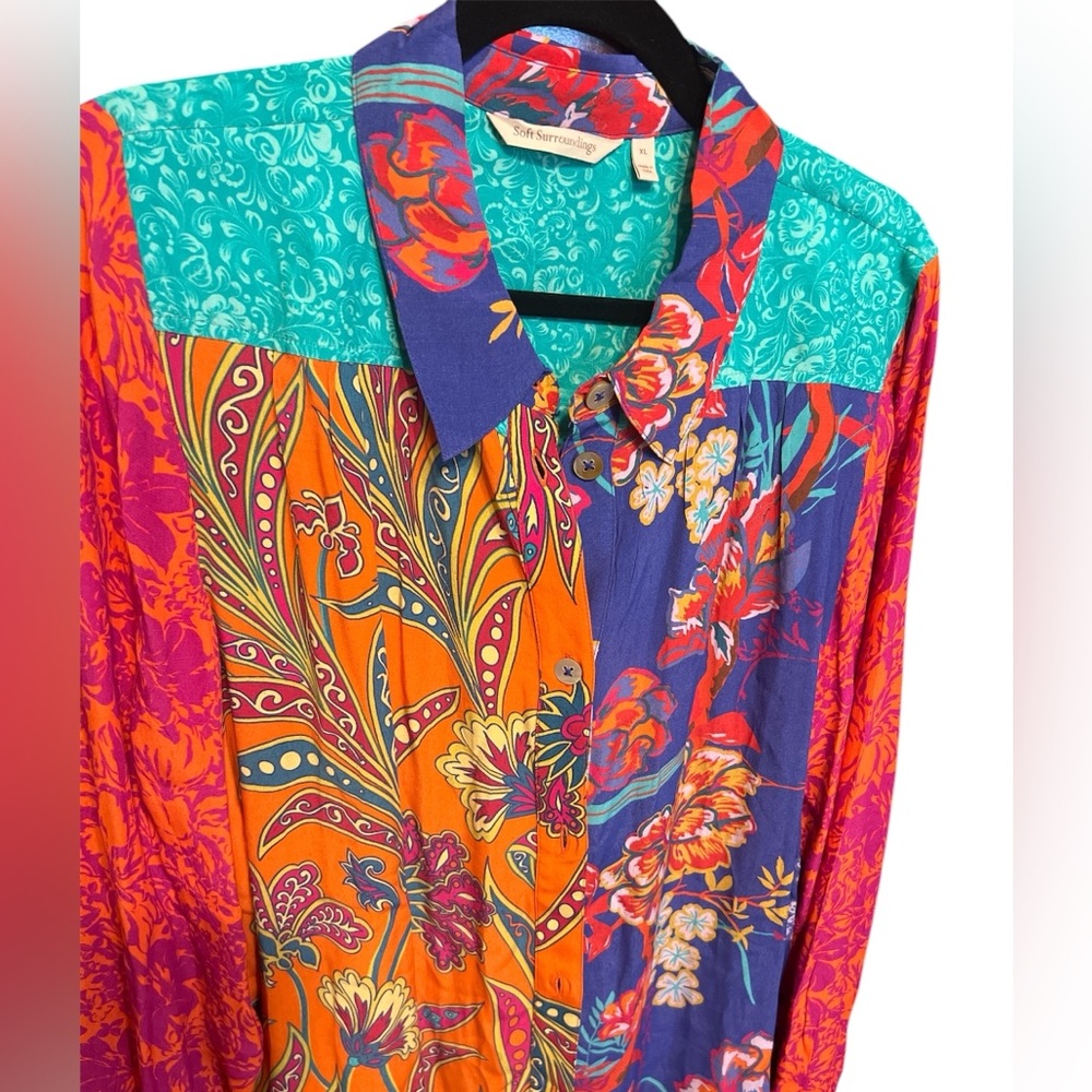 Soft Surroundings Hermosa Floral Multi color Print Blouse w Embroidery Sz XL - Picture 5 of 12